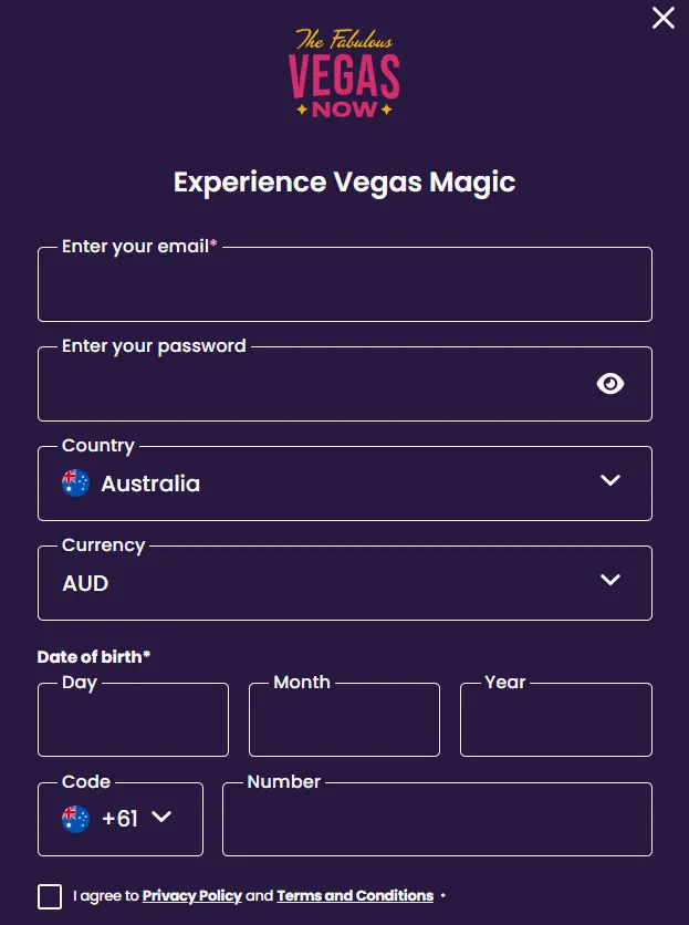 Registration before Vegasnow Casino Login